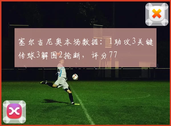 塞尔吉尼奥本场数据：1助攻3关键传球3解围2抢断，评分77
