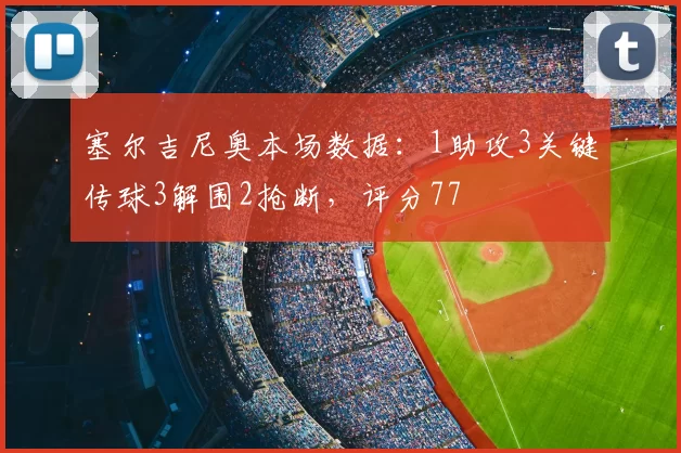 塞尔吉尼奥本场数据:1助攻3关键传球3解围2抢断,评分77